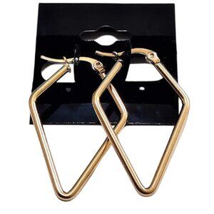 1 1/2 Inch 37mm Shield Shape Hoop Pierced Post Earrings Gold Tone